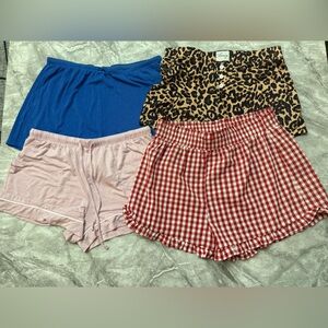 Set of 4 Women's High Waist Shorts - Blue, Pink, Red, Leopard
